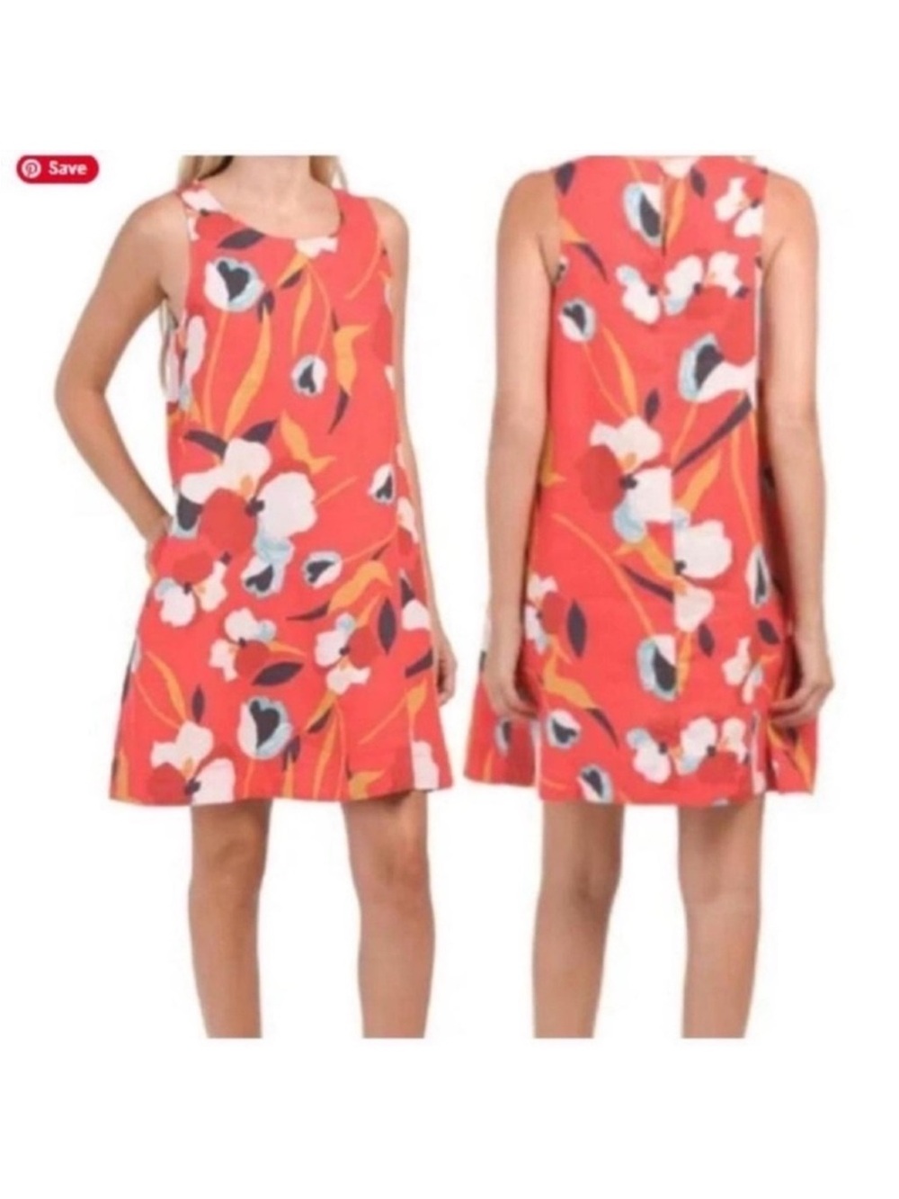Sigrid Olsen Women's Linen Trapeze Mini Dress Sz S Red Floral Sleeveless A line